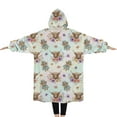 thumbnail image 2 of Oversized Wearable Blanket Hoodie,White Highland Cow Flower Dress Pattern Sherpa Blanket Hoodie with Super Pockets,Super Warm Fuzzy Pullover for Women & Men, 2 of 6