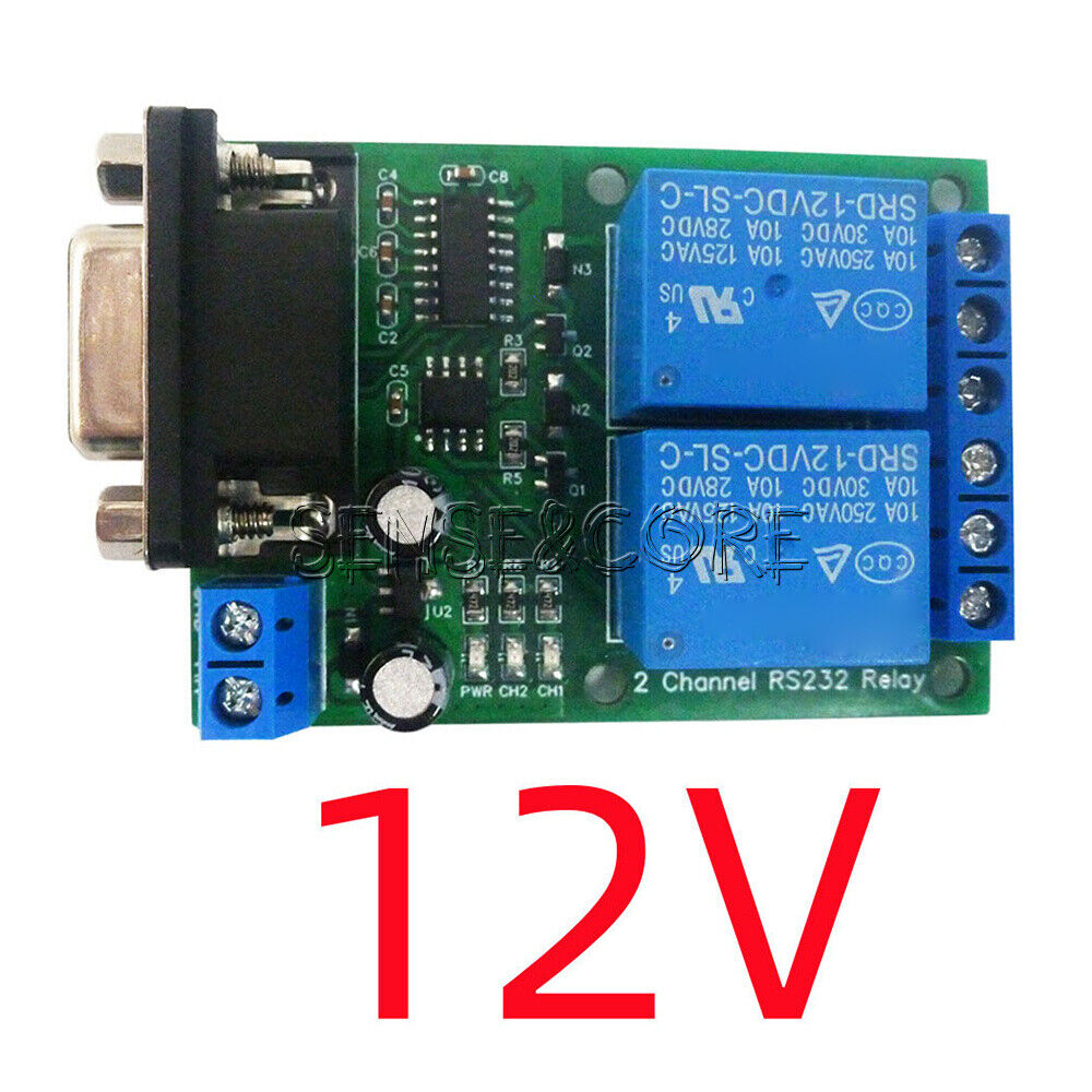 RS232 Relay Board 2CH DC 12V 24V Serial Port Switch Module for PLC