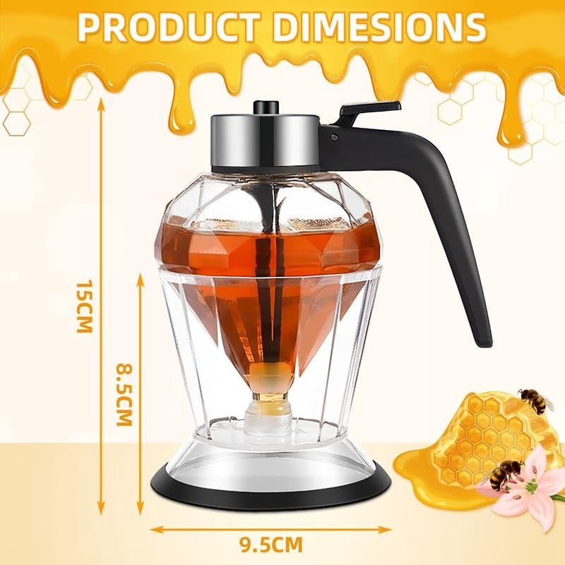 No-Drip Glass Honey Dispenser with Plastic Stand Bee Decorative Honey Storage Jar, Syrup Dispenser for Honey, Syrup - 8 oz-glass food containers for kitchen,best gift