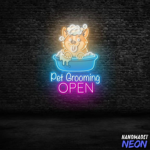 Handmadetneonsign Pet Grooming Open Neon Sign, LED Shop Sign for Pet Salon, Pet Store Display, Grooming Decor 133531