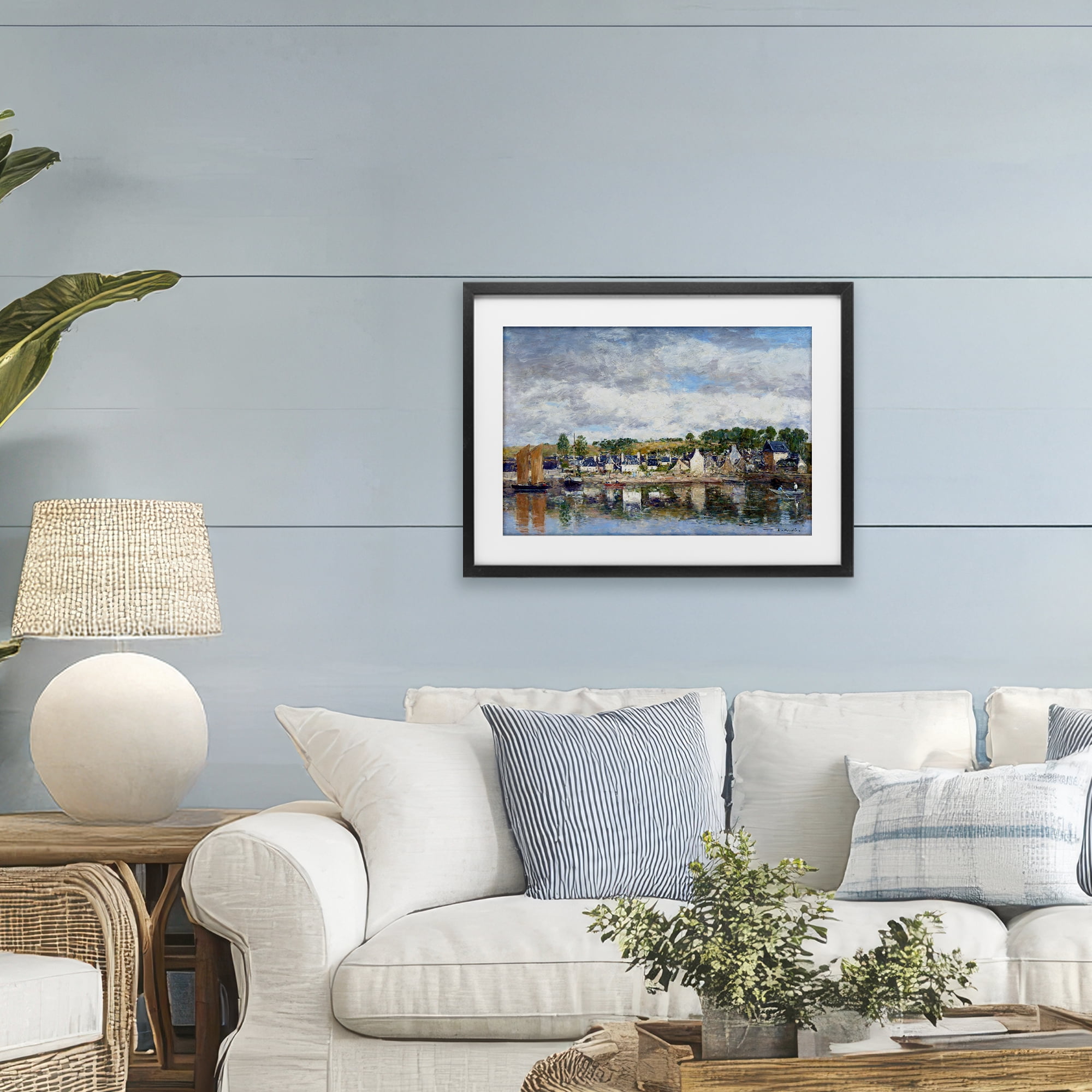 Stupell Industries Village By A River Black Framed Print Under Glass, design by Eugene Boudin