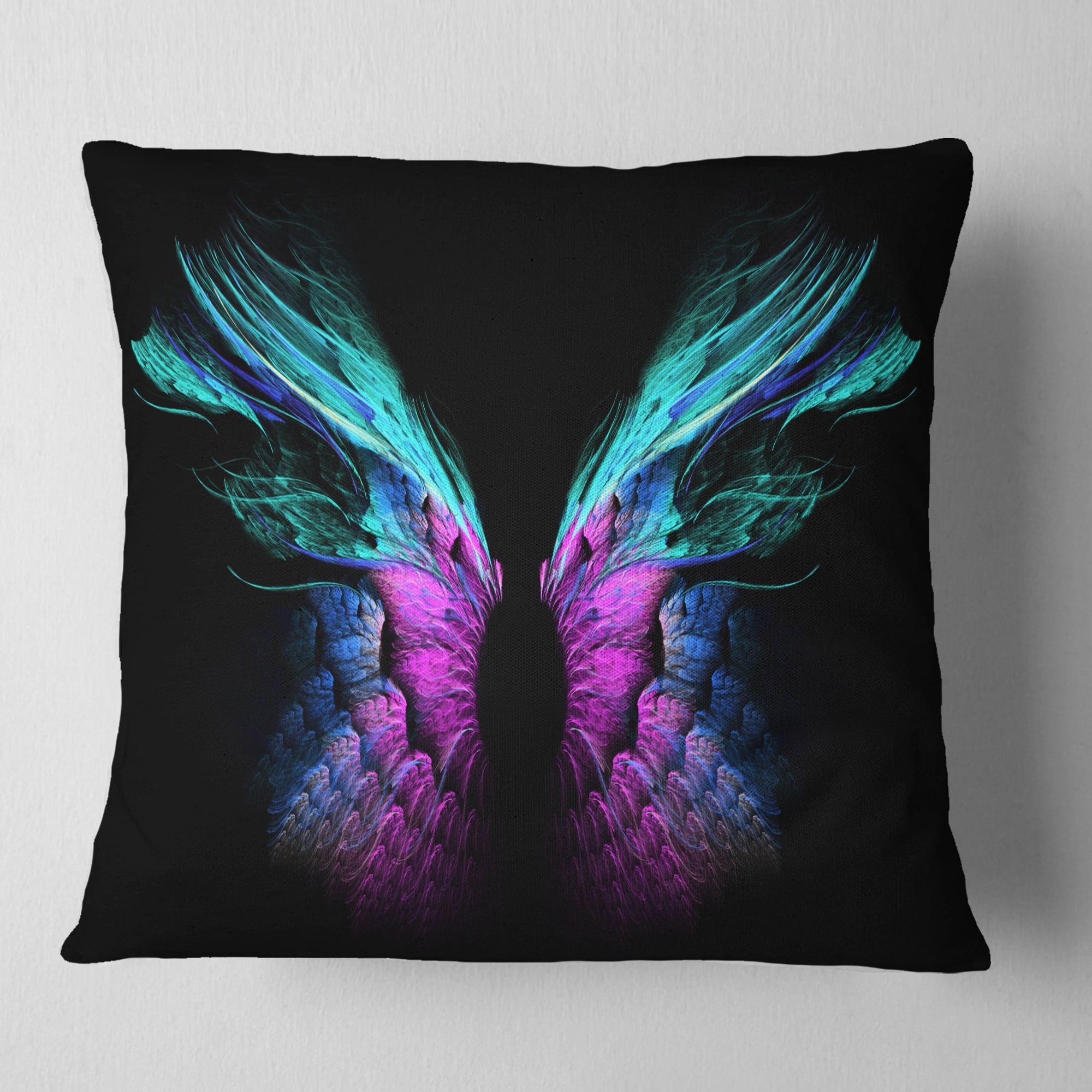 Designart Blue Butterfly Wings - Floral Throw Pillow - 18x18