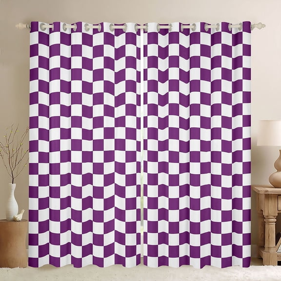 Homewish Chic Square Abstract Black Out Curtains for Adult, Purple Artwork Curtains Pack of 2 (42x63 Each), Modern Buffalo Plaid Bedroom Curtains, Living Room Curtains Decor
