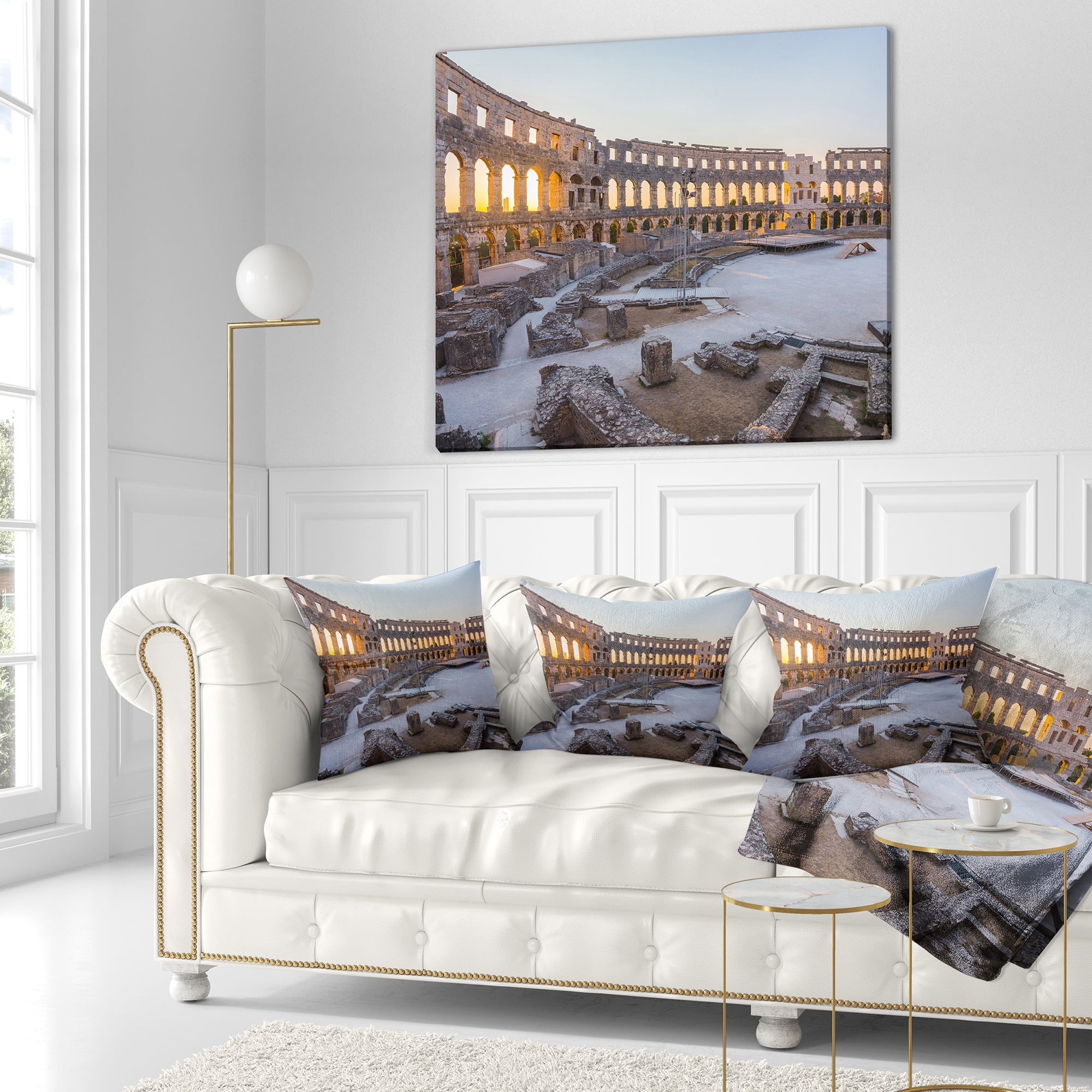 Designart Inside Ancient Roman Amphitheater - Landscape Printed Throw Pillow - 18x18