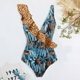 thumbnail image 4 of Womens One Piece Swimsuits Ruffle V Neck Asymmetric Swimwear Retro Printed Monokini Bathing Suits, 4 of 7