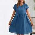 thumbnail image 2 of Summer Dresses Sevevn Women's Summer And Linen Casual Mid Length Solid ColorShortSleeve Round Neck Dress, 2 of 5