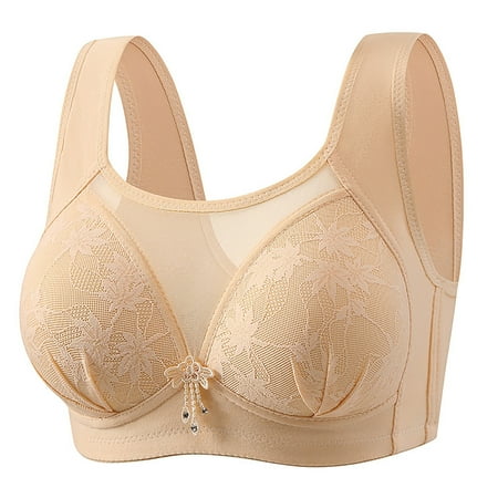 Weyolog Women s New Plus Size No Underwire Top Bra Thin Breathable Big Breasts To Show Small Beauty Back Four Bra  Bras for Women  Push up Bra Khaki 80
