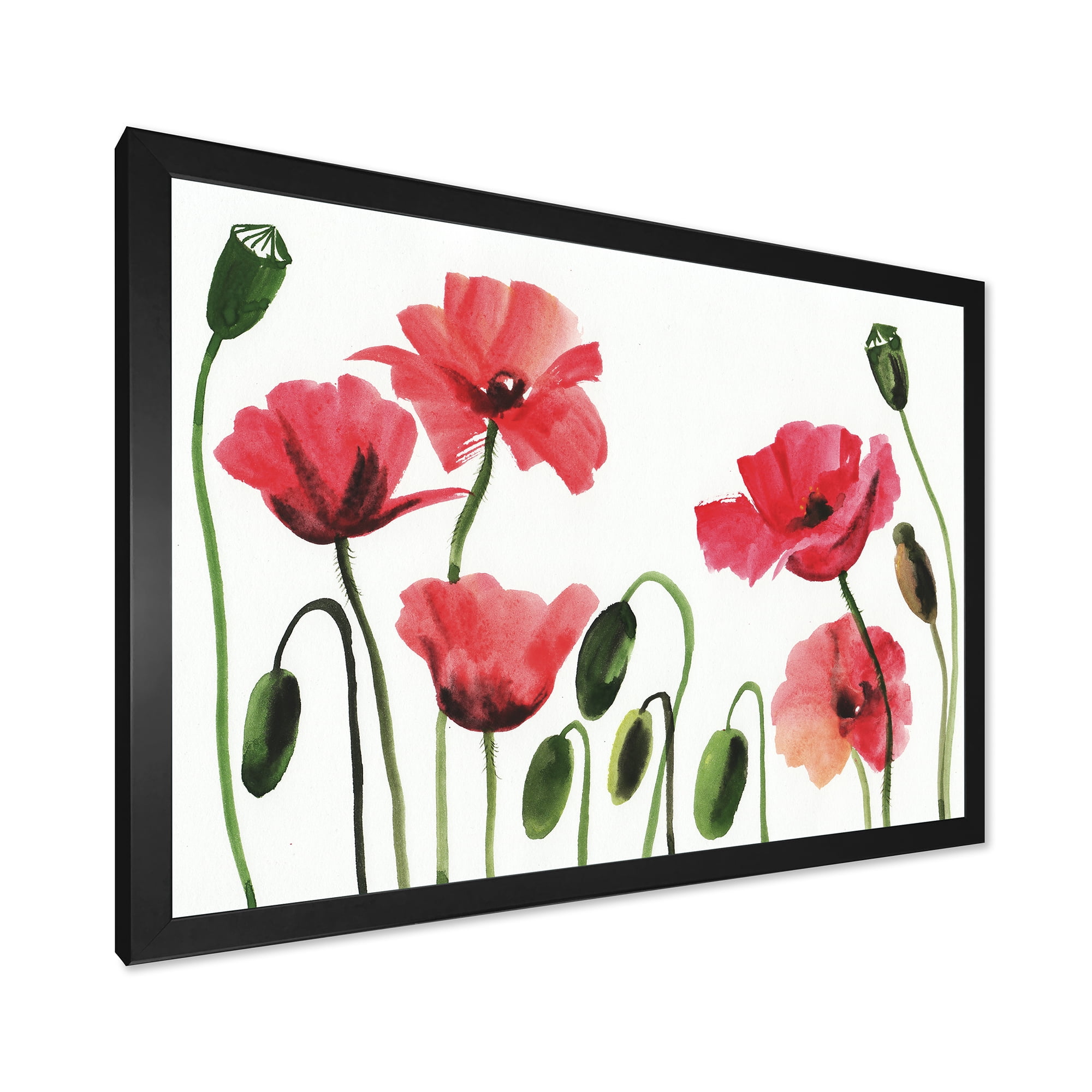 Designart 'Ancient Red Blooming Poppies' Traditional Framed Art Print