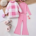 thumbnail image 4 of TEDOYE Toddler Girls Winter Outfits Sets 4 7 Years Old Fall Plaid Jacket With Ribbed Tops And Pants 3 Piece Casual School Party Beach Outfits Stylish Wear, 6-7 Years, 4 of 7