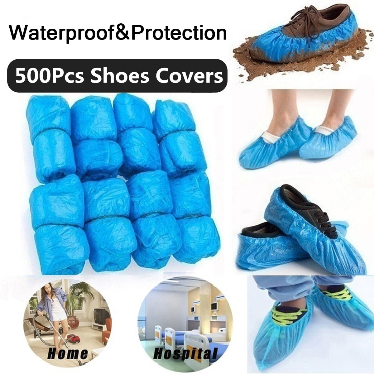 F-blue Non-Slip Durable Disposable Boot Shoes Covers for Indoor Protect Home Floors Outdoors 100pcs 