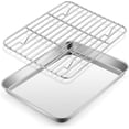 thumbnail image 1 of Metal Toaster Oven Tray Set, 10.5”x8.3” Small Stainless Steel Baking Pan with Wire Rack for Cooking Broiling, Rimmed Metal Sheet for Roasting Cooling Cookie Bacon Steak, 1 of 7