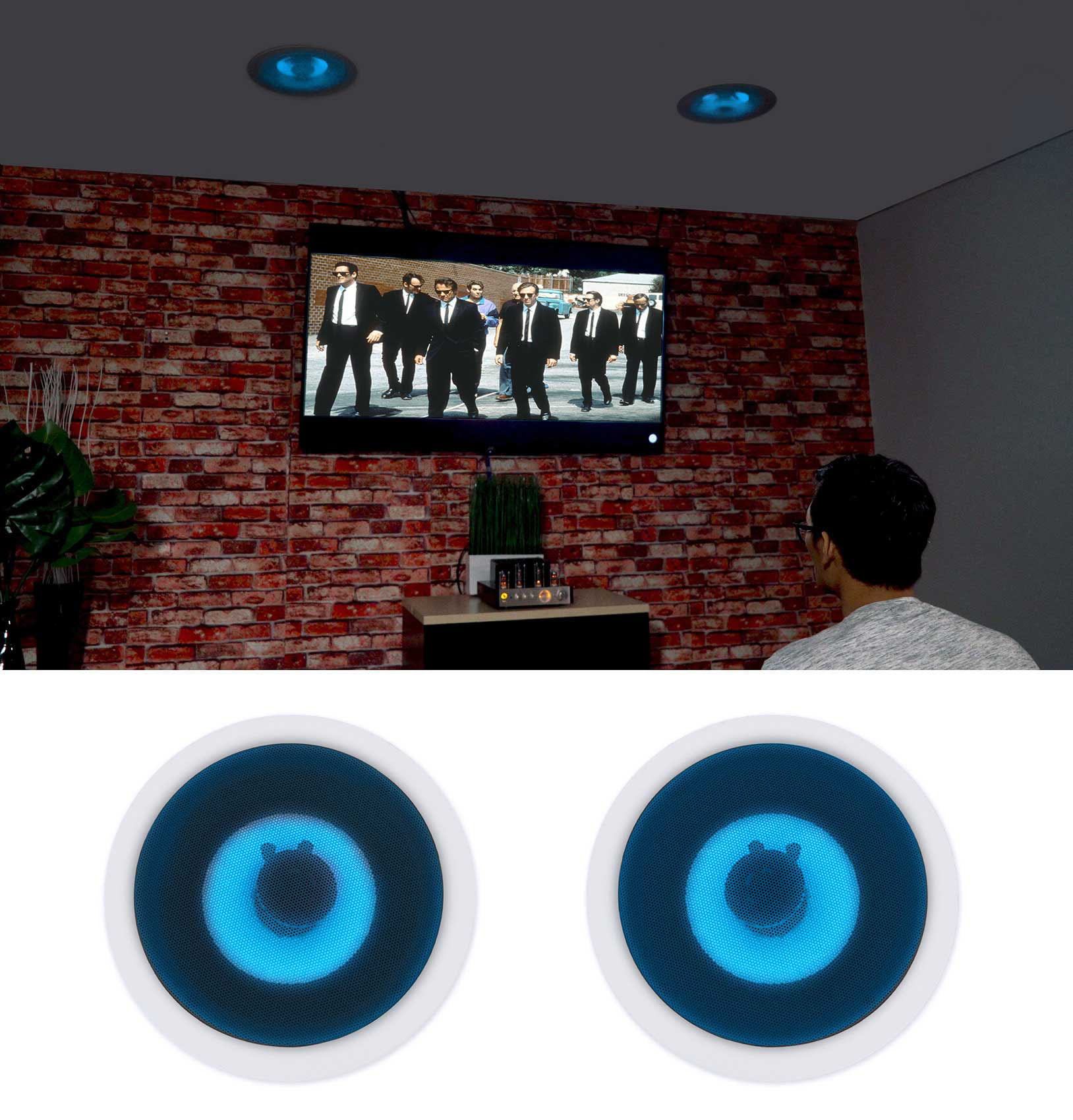 Photo 1 of (2) Rockville HC85B-LED 8 700 Watt In-Ceiling Home Theater Speakers w/ Blue LED