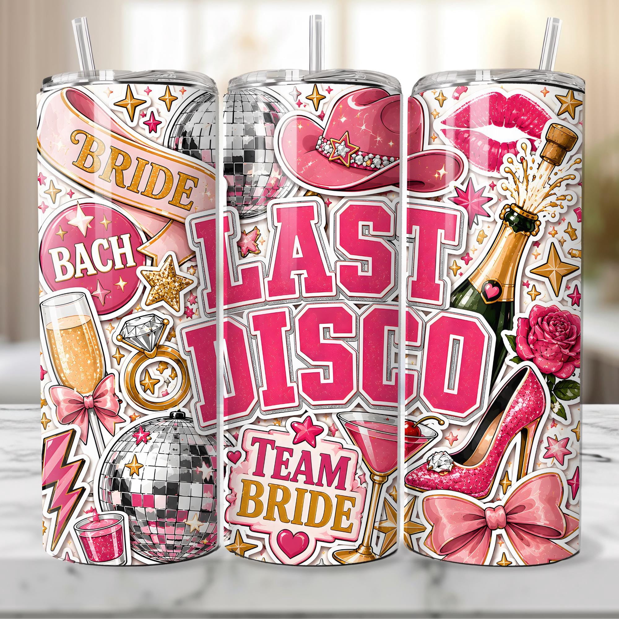 Last Disco 20 oz Skinny Tumbler, Bachelorette Party, Nashville Bach Disco Bride Aesthetic