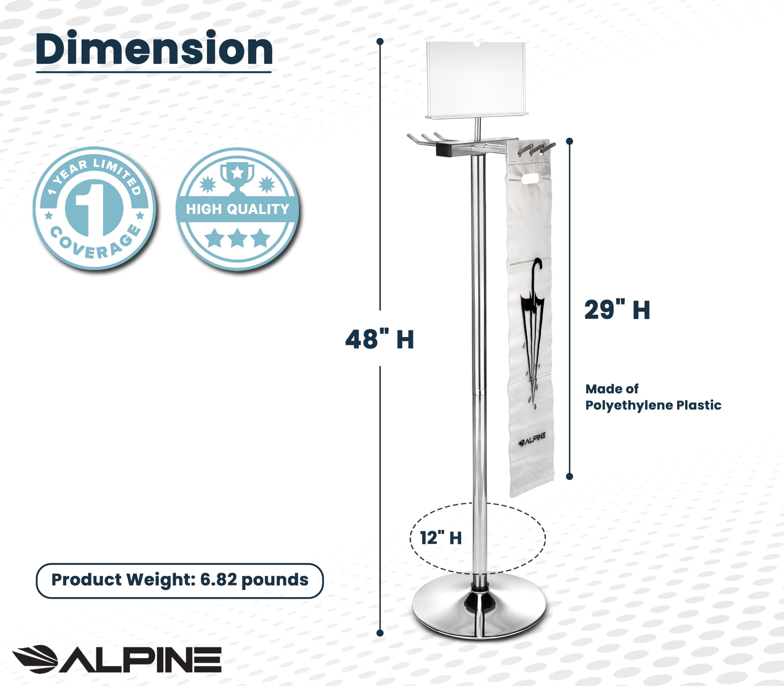 Alpine Wet Umbrella Bag Stand - Umbrella Bags Disposable with Stand, Wet Umbrella Bag Holder, Commercial Umbrella Holder with Free 100 Large Plastic Umbrella Bags Disposable (Stainless Steel)