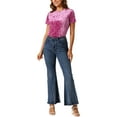 thumbnail image 2 of INSPIRE CHIC Women's Party Velvet Shirt Crew Neck Short Sleeve Casual T-Shirt L Hot Pink, 2 of 6