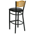 thumbnail image 4 of BizChair Black Slat Back Metal Restaurant Barstool - Natural Wood Back, Black Vinyl Seat, 4 of 7