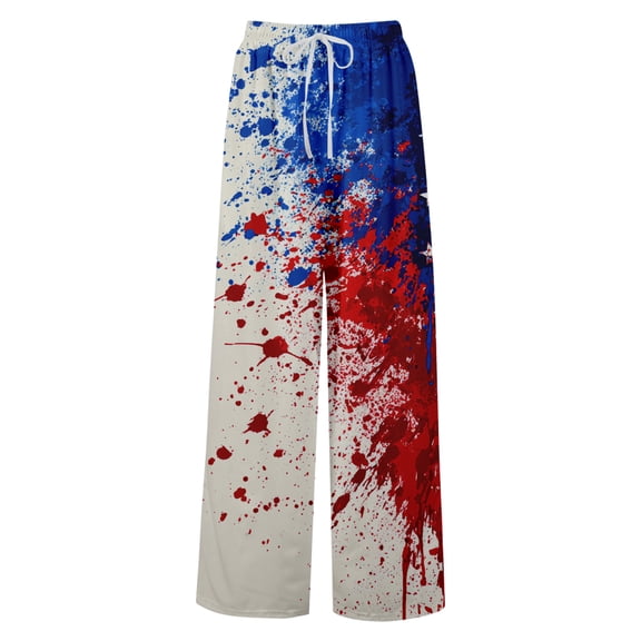America 250 Pants for Women 1776-2026 American Flag Print Wide Leg Pajama Bottoms Elastic High Waist Slit Baggy Casual Soft Lounge Pants, #01 Blue, L