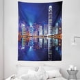 thumbnail image 1 of City Tapestry, Hong Kong Island From Kowloon Vibrant View Water Reflection Modern China, Wall Hanging for Bedroom Living Room Dorm Decor, 60W X 80L Inches, Royal Blue Orange White, by Ambesonne, 1 of 2