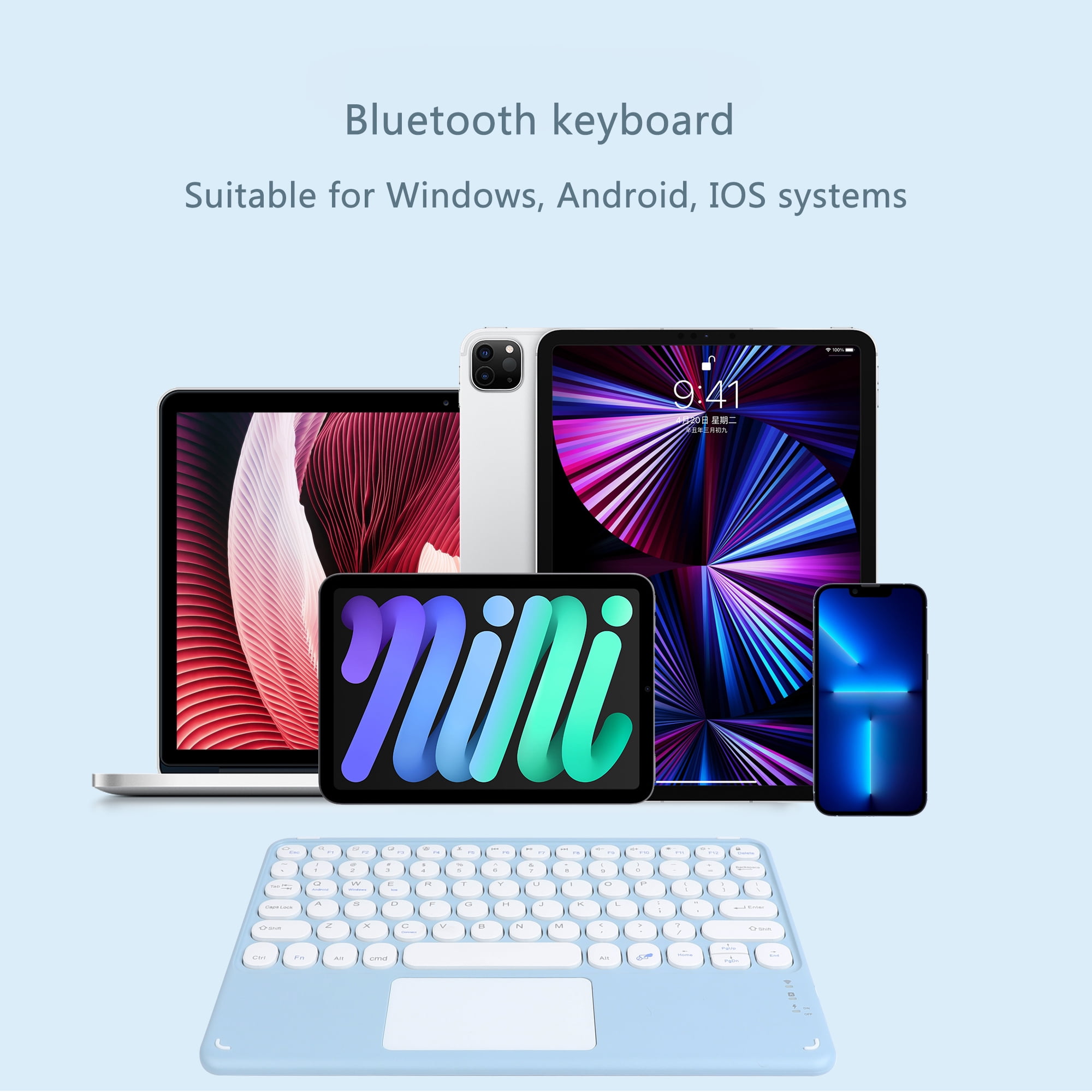 PloutoRich 10 inch Bluetooth Keyboard with Touchpad, 78 Keys Magnetic Wireless Keyboard, Ultra-Slim Rechargeable Wireless Keyboard for Laptop Tablet Computer