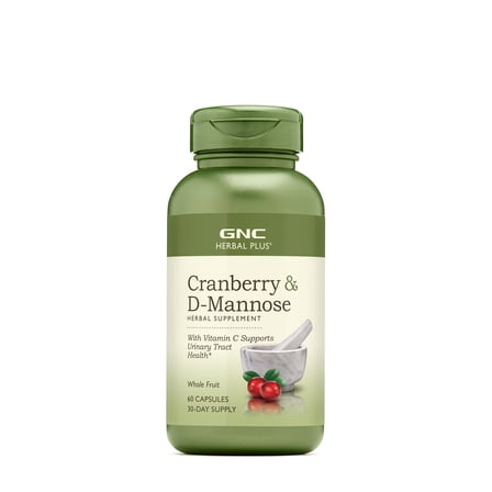 GNC Herbal Plus Cranberry D-Mannose Supplement, Vegetarian, Supports Urinary Tract Health, 60 Capsules, 30 Servings