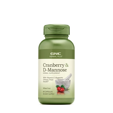 GNC Herbal Plus Cranberry D-Mannose Supplement, Vegetarian, Supports Urinary Tract Health, 60 Capsules, 30 Servings