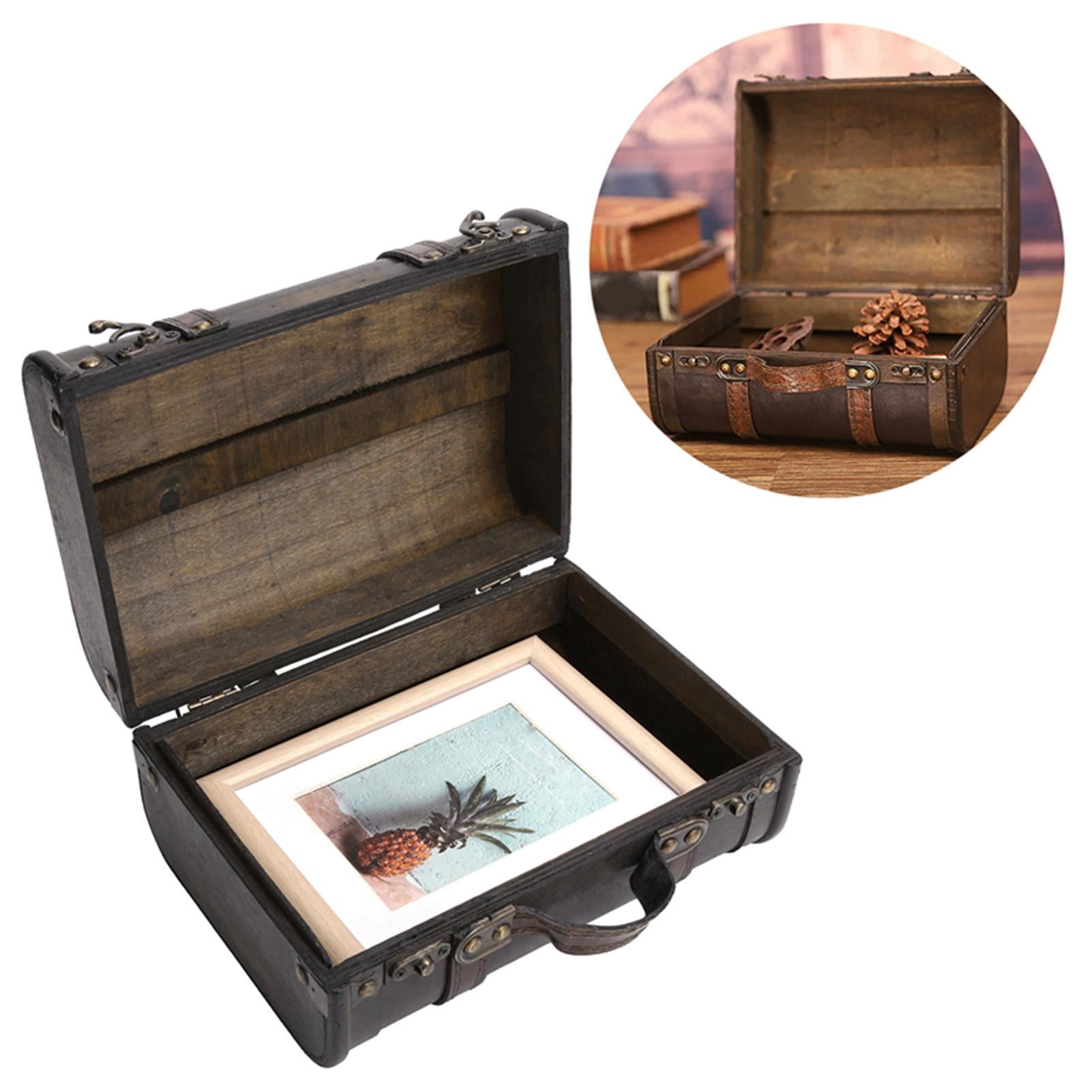 Yajisi Retro Wooden Suitcase, Chinese Style Decorative Box, Double-Layer Storage Case for Photography Props & Home Decoration, 10.6" x 6.7" x 1.6"