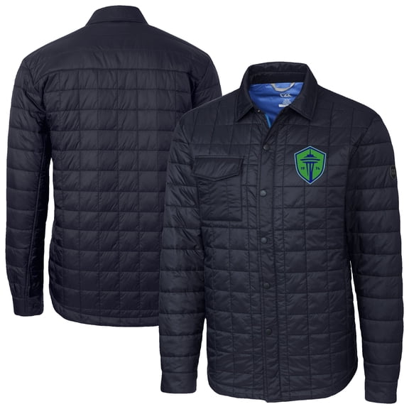 Men's-Cutter & Buck  Navy Seattle Sounders FC Rainier PrimaLoft Eco Insulated Quilted Shirt Jacket