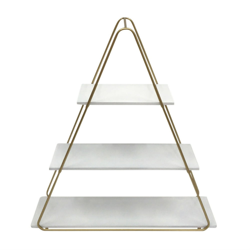 METAL/WOOD 26" TRIANGLE WALL SHELF, WHITE/GOLD