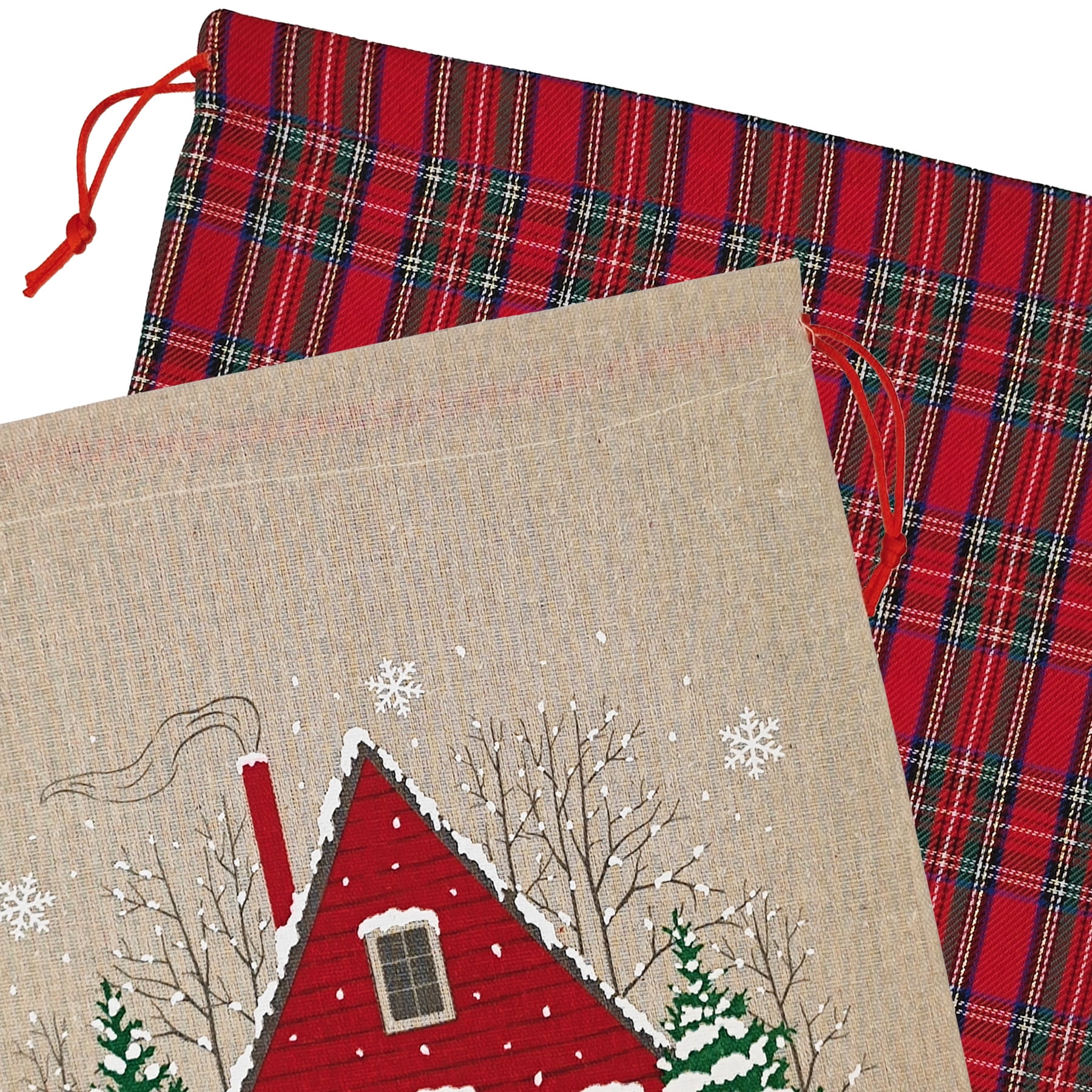 Holiday Time 2 compter sacs en tissu multi couleur avec largeur de cordon 11,5 "par hauteur 11,5" pour le stockage des emballages de Noël