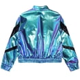 thumbnail image 4 of Zaldita Girls' Bomber Jacket Metallic Shiny Party Costume Street Dance Outfits Long Sleeve Coat Fashion Blazer Blue 14, 4 of 7
