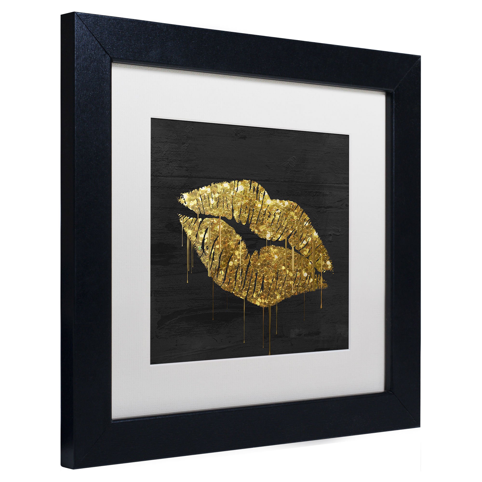 Trademark Fine Art 13x13 Design Framed Wall Art 'Golden Lips' by Color Bakery