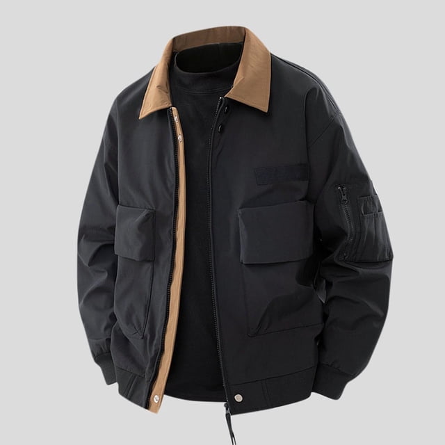 Styesk Mens Shirts Men's Fall Solid Color Windproof Workwear Long Sleeved Lapel Casual Jacket