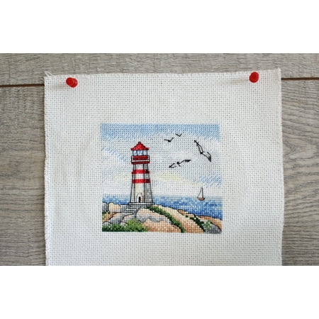 UPC: 4627167306118 | Cross Stitch Kit Sea Expanses SM-625 Blue Sky Lighthouse Needlework Red White By MP Studia