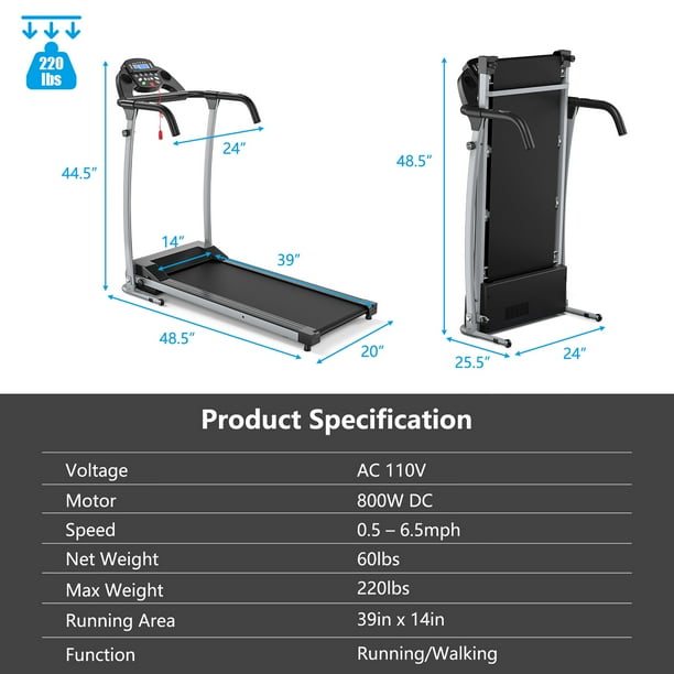 Costway Portable 800W Electric Treadmill Motorized Power Running Fitness Machine Walmart