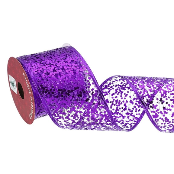 Uxcell Glitter Mesh Wired Ribbon Sparkling Edge Ribbon and Gift Wrapping, Purple