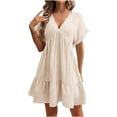 thumbnail image 2 of Roncen Robes d'Été pour Femmes 2026 Plage Décontractées Col en V Profond Robe Ample à Manches Courtes Robe Courte avec Poches, 2 of 8