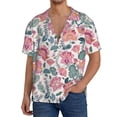 thumbnail image 7 of Lsque Flower Leaves print Men's Cuban Collar Short Sleeve Shirt Summer Beachwear Casual Button Down Fashionable Vacation Leisure Shirt-Large, 7 of 7