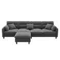 thumbnail image 2 of 110*62" Modern Convertible Sectional Sofa, L-shaped Reversible Couch Set with Free Pillows, 5 Seat Cloud Chenille Indoor Furniture with Ottoman for Living Room, Apartments (Gray), 2 of 11