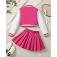 thumbnail image 4 of Kucnuzki 9 Years Big Girls Winter Outfits 10 Years Youth Child Kids Clothes Set Long Sleeves Letter Embroidery Baseball Lacket Color Block Coat Pleated Skirt Set 2pcs Clothing Pink, 4 of 10