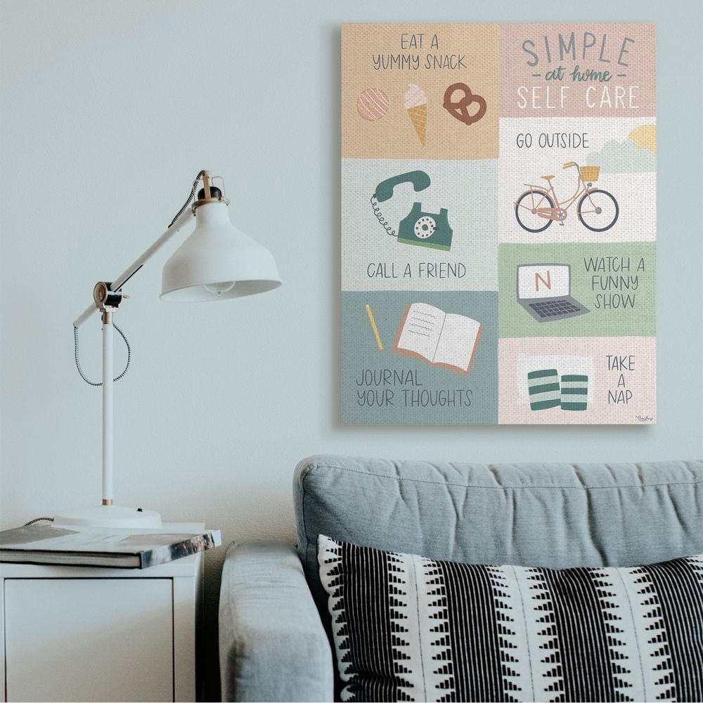 Stupell Industries Simple Home Self Care Advice Stay Positive Design Canvas Wall Art Design by Gigi Louise, 36" x 48"