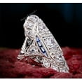 thumbnail image 2 of Vintage Art Deco Elongated Dinner Ring, Antique Three Stone Diamond Engagement Ring, Milgrain Ring, 925 Sterling Silver, 2.5 Ct Simulated Diamond, Mother's Day Gifts, 2 of 5