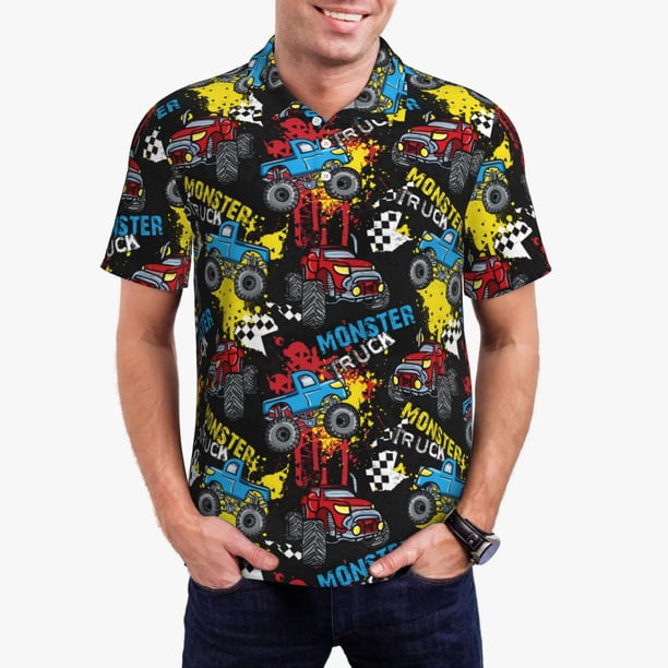 Fotbe Monster Car Camiseta Polo de Golf para Hombre con Estampado – Camisa Deportiva Transpirable con Cuello Abotonado-4X-Large