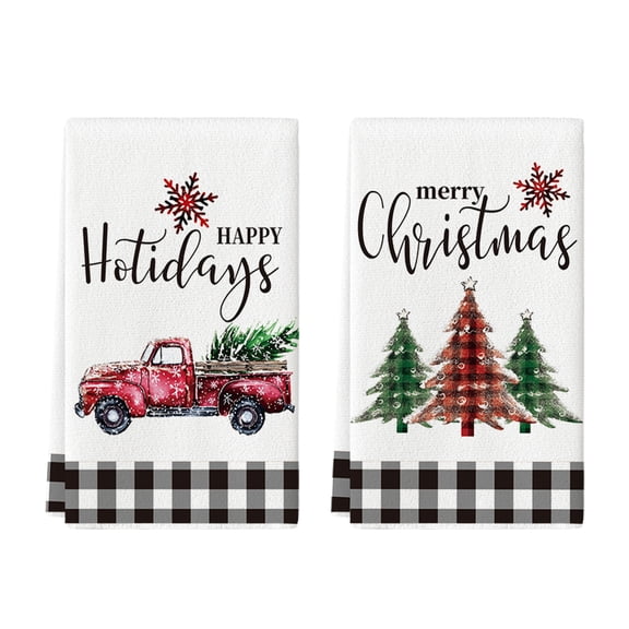Sm:)e Truck Christmas Trees Holiday Kitchen Dish Towels 18 x 26 Inch Set of 2