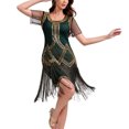 thumbnail image 2 of YTCAMLO Plus Size Glitter Womens Flapper Dress Retro 1920s Slim Fit Sheer Short Sleeve Sequin Dress U Neck Fringed Cocktail Dress, 2 of 7
