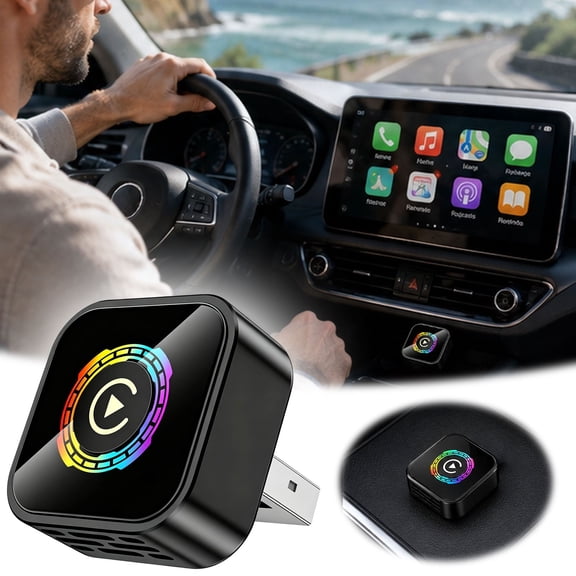 4 In 1 Wireless Carplay Android Auto Adapter Rgb Light Wired To Wireless Car Play Dongle For Factory Wired Carplay Vehicles(Black-2.5Cm)