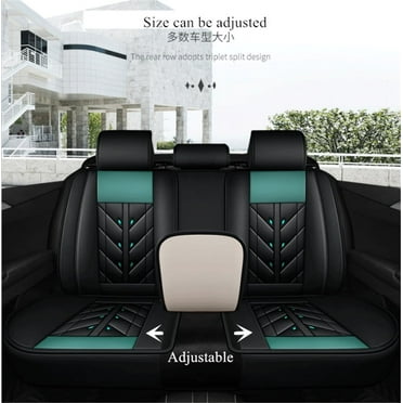 Full Set Universal Car Seat Cover Front Rear Protector Black & Green Leather US