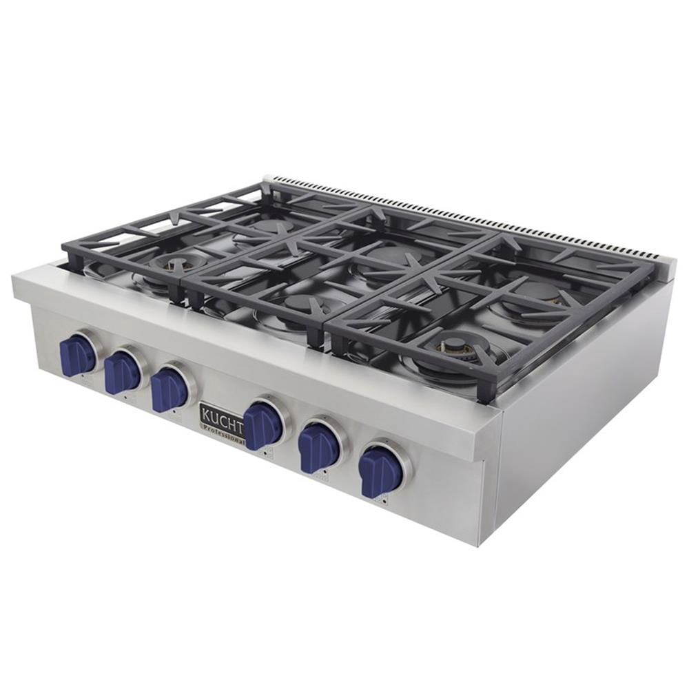 Pemberly Row 36" Propane Gas Range in Stainless Steel with Royal Blue Knobs