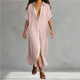 thumbnail image 2 of XIAONU Womens Solid Maxi Dress Short Sleeve Collared Contrast Split Shirt Dress, 2 of 4