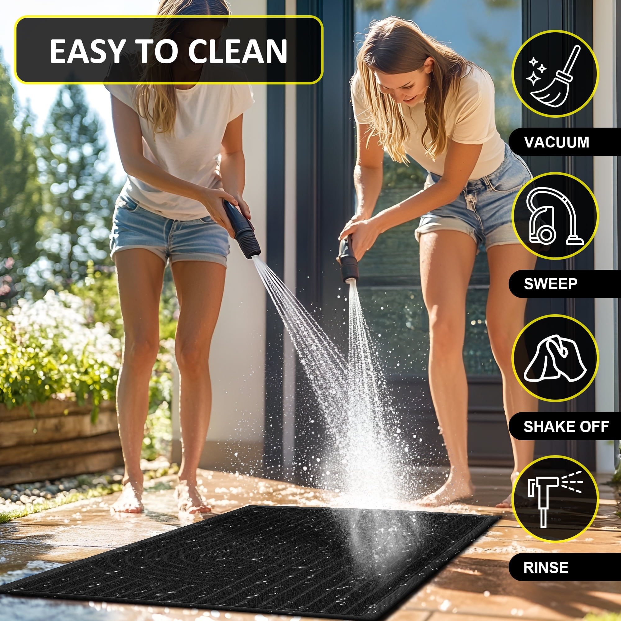 Vaparinckl Outdoor Mat, Non Slip 24"x36" Doormat, Front Door Welcome Mat, Absorbent Rubber, Low Profile Dirt Trapper Indoor Rug For Entryway & Outside Entrance, Black