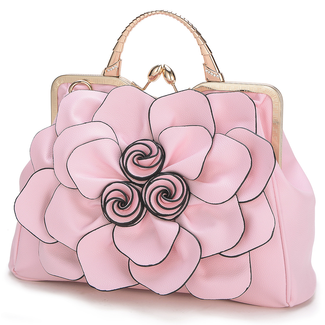 Ruiatoo Handbag for Women Flower Fashion Satchel Tote PU Leather Evening Shoulder Bags with Strap for Party Pink